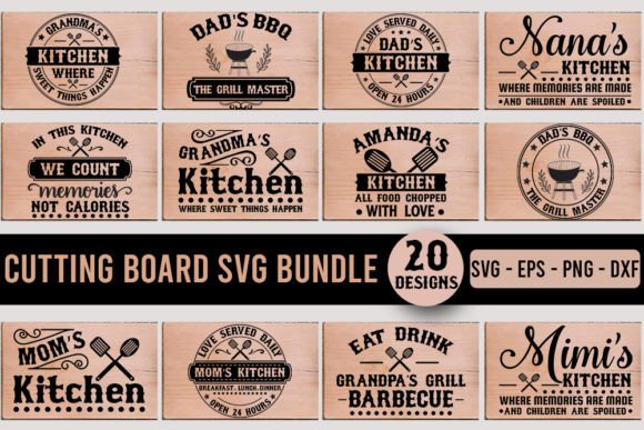 Cutting Board SVG Bundle: 20 Designs for Kitchen Crafts